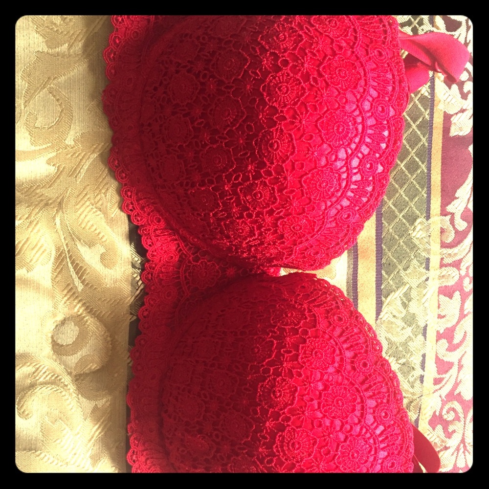 Red lace bra.
